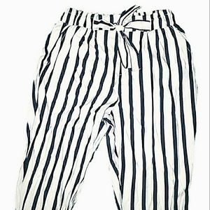 Navy & White Striped Bow Tie Waist Dress pants
